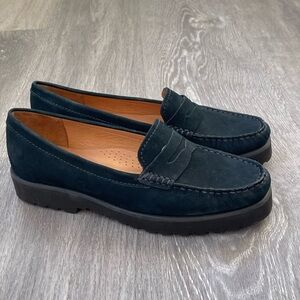 Wirth Suede Navy Penny Loafers Moccasins Size 38 (US 7.5)